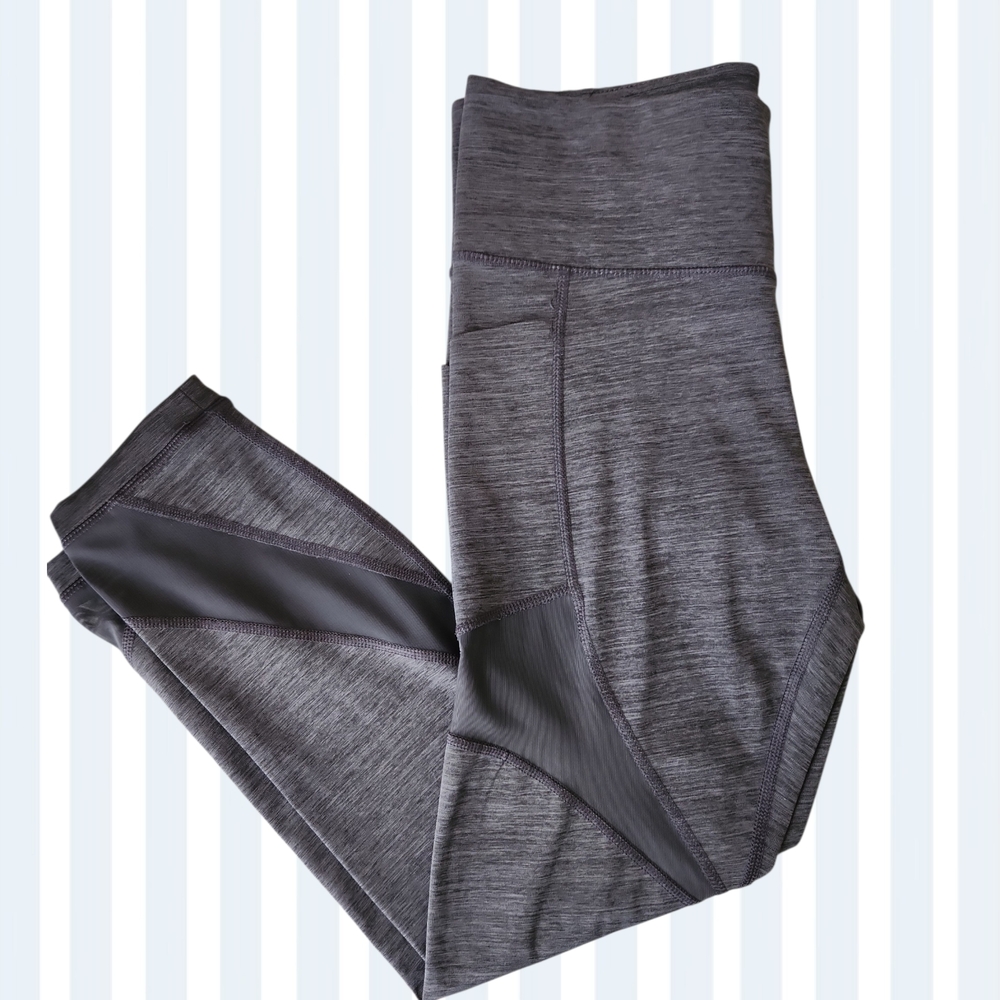 Women's Gray Mesh Panel Leggings W/ Pockets
